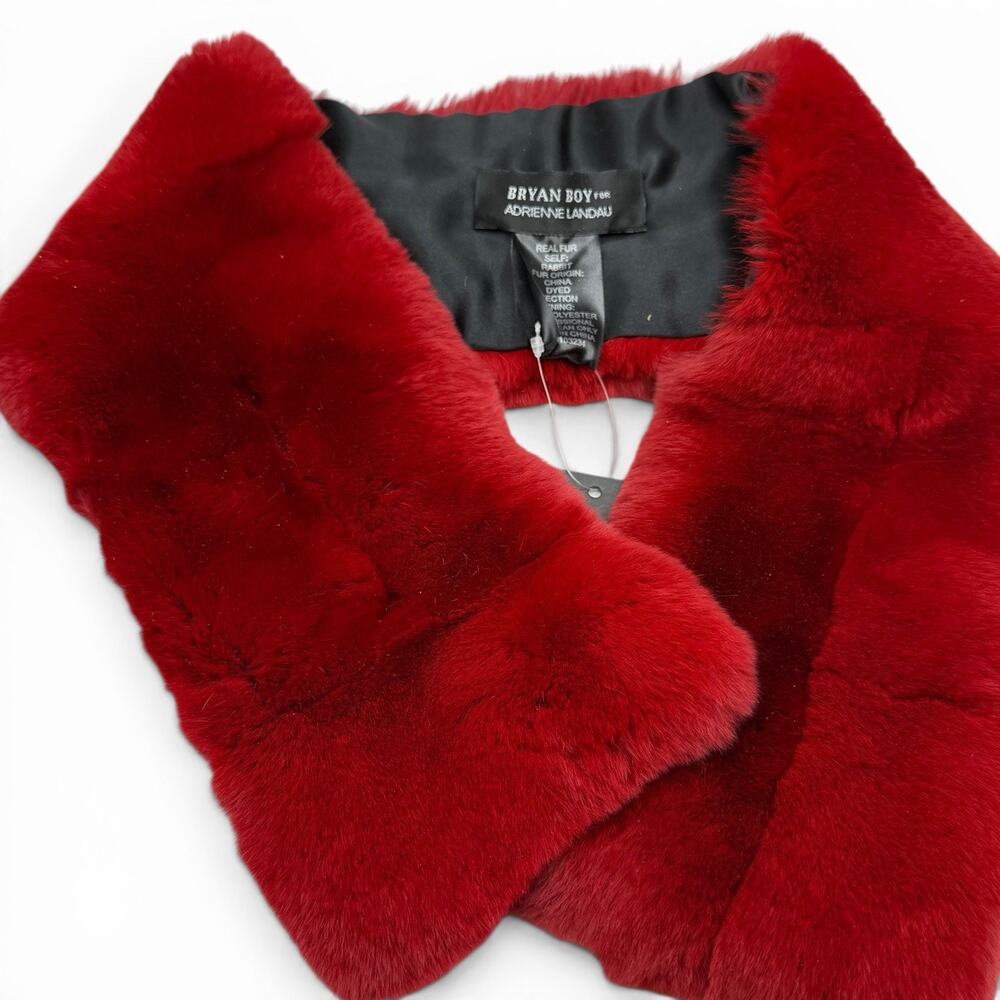 Adrienne Landau BRYAN BOY NWT Red Fur Boa shrug Scarf Pull-Thru Silk
